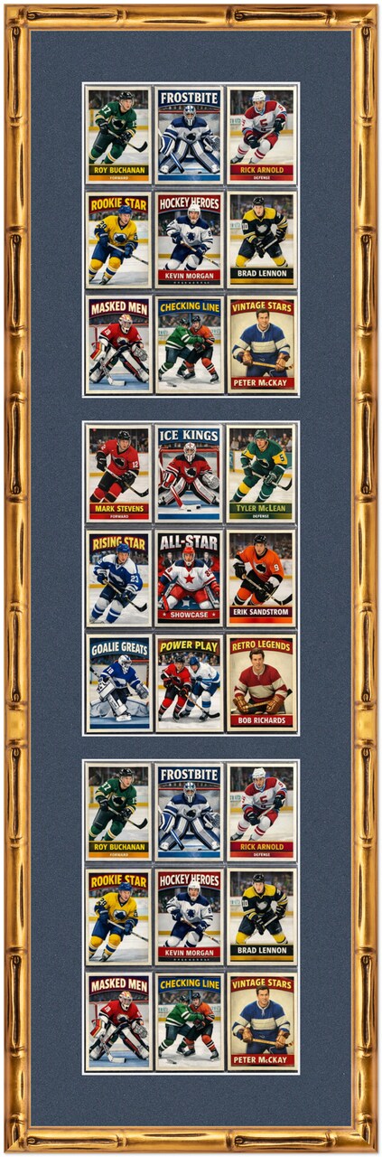CustomPictureFrames.com Solid Wood Card Picture Frame - Gold Bamboo with Navy Blue Mat - Multiple Sizes for PSA AGS SGC BGS TAG Slabs and Top Loaders Made in the USA